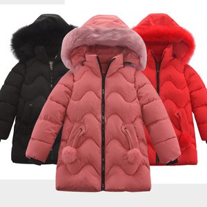 Jackets Baby Girl Clothes Winter Coat, Children's Thick Down Jacket, Warm Pocket Hair Ball Long Fur Collar Hooded Jacket