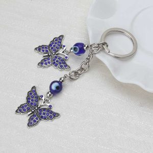 Schlüsselanhänger Lucky Evil Eye Charms Schlüsselanhänger Schmetterling Pendent Quaste Schlüsselanhänger Kristall Auto Frauen Modeschmuck Geschenke