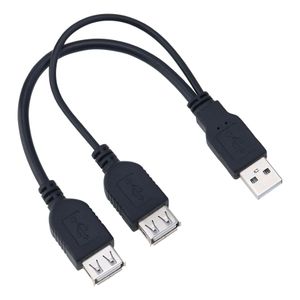 Black 21.5cm USB2.0 Male To 2 Dual USB Female Jack Y Splitter Hub Adapter Cable