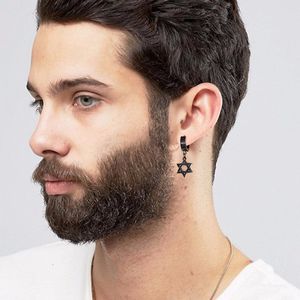 Svart Star av David Cross Circle Drop Earrings för män Rostfritt Stål Öla Judiska Manlig Smycken Perfekt För alla tillfällen