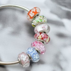 EDELL Neueste Mode lose Perlen 925 Sterling Silber Murano Sieben Farben optional Glas Charm Bead für Pandora Armband Geschenk mit