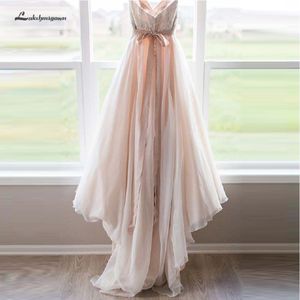 Lakshmigown Blush Pink линия Свадебное платье Boho 2019 Кружева лифа платья Люкс с Sash Простые свадебные платья плеча на Распродаже