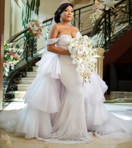Overskirts Wedding Dresses Sequined Beads Mermaid Wedding Dress With Detachable Train Tiered Bottom Bridal vestidos de novia