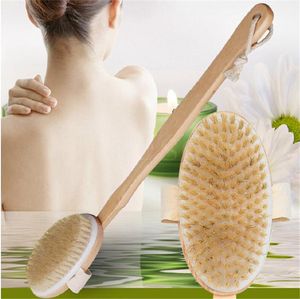 Natural Long Wooden Bristle Brush Massager Bath Shower Back Spa Scrubber Bath Brushes Bathroom Supplies DA980