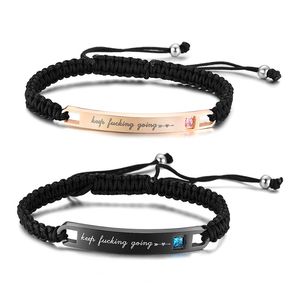 Inspirational Words Keep Going Couple Bracelet Stainless Steel Tag Rope Woven Adjustable Bracelet Jewelry For Lover