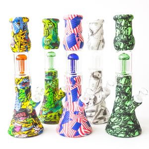 Printing12.5" Silicone Beaker Bong Hookahs Water Pipe Dab Rig with 6 arm tree perc cage