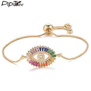 Charm Armband Pipitree Princess Cut Cubic Zirconia Bracelet Slider Kedja Evil Eye for Women Crystal Smycken Födelsedaggåva