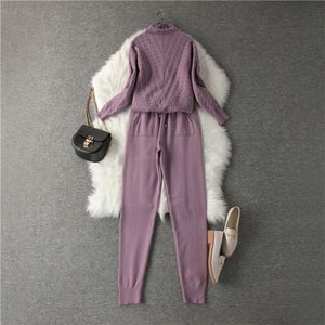 2020 New Women Sweater Suits Track Costumes 2 Piece Sets Autumn Winter Turtleneck Pullovers And Long Pants Knitted Suits Female X0923