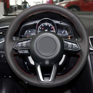 Рука сшитые крышки рулевого колеса черный Рулевая кожа колеса автомобиля Обложка для Mazda CX3 CX3 CX5 CX5 2017 2018
