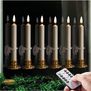10 Keys Remote Control Battery Power Smokeless Flickering Flame Candles, Windows Taper Wax Candles with Flicker(Ivory) on Sale