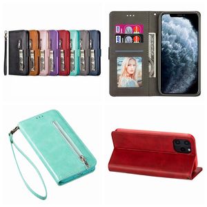 Zipper Leather Wallet Cases For IPhone 14 Plus 13 Pro MAX 2021 12 11 XR XS X 8 7 6 Holder Frame Cash Money Pocket ID 3 Card Slot Holder Flip Cover Men Pouch Strap