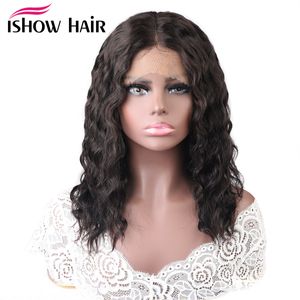 ishow brazilian water wave bob wigs t lace part wig 131 lace front wig indian virgin human hair wigs peruvian deep curly wave