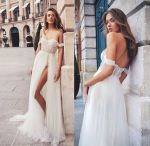 Elihav Sasson A Line Bröllopsklänningar Av Shlouder Split Tulle Crystal Pearls Beading Wedding Dress Custom Made Vestidos de Novia