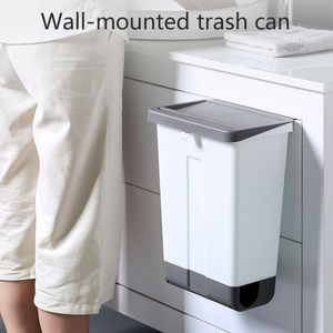 Pattumiera da cucina Pattumiera in plastica fissata al muro Pattumiera per rifiuti Riciclaggio Compost Bin Portasacco per rifiuti Contenitore per rifiuti Pattumiera per bagno Y200429