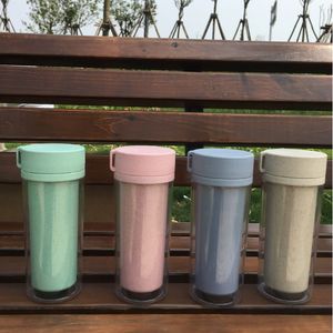 4 Farben Werbegeschenk-Flaschen 300ml 10z BPA-freie doppelwand Klarer Eco tragbarer Weizen-Stroh-Kunststoff-Kaffeetasse mit Griff