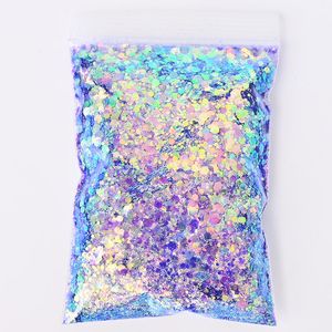 Glitter per unghie 50 g / borsa olografico misto a forma di esagono paillettes grosse fiocchi scintillanti fette manicure corpo / occhi / viso TCF2335