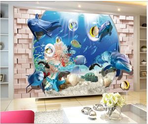 Foto feita sob encomenda papéis de parede para paredes 3d murais de parede Fundo Mediterrâneo Sonho Underwater World Brick Wall Dolphin mural 3D papéis de parede