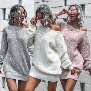 Maglioni lavorati a maglia con spalle scoperte sexy Pullover casual da donna Maglieria allentata maglione manica a lanterna autunno inverno maglione da donna streetwear Nuovo