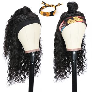 Ishow Human Hair Wigs With Headband Body Straight Water Headband Wig Natural Color Loose Deep Curly Machine Made Non Lace Wigs head bands