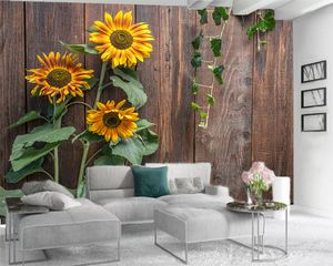 Romantische Blumen-3D-Tapete, luxuriöse 3D-Tapete, Vintage-Holzbrett, Blumen, Wohnzimmer, Schlafzimmer, Wandverkleidung, HD-Tapete