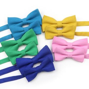 Neck Ties Lovely Candy Color Parent Child Bowtie Set Classic Shirts Bomull Bow Tie För Män Barn Pet Blå Grön Rosa Butterfly Cravats