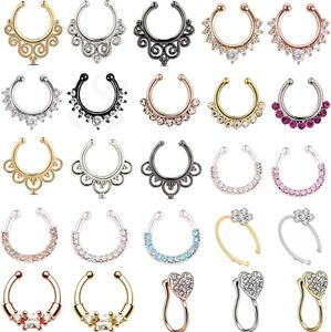1Piece Flower Fake Nose Piercing Ring Hoop Heart Clip On Nose Ring Faux Septum Piercing Ring Cheater Jewelry Faux Percing Nez