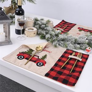 LKW-Weihnachtsbaum-rote Tischsets, Tischset, Winter-Büffelkariertes Tischset, Esszimmer, Zuhause, Weihnachten, Tischdekoration 854