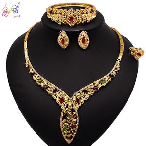 Wholesale simple wedding jewellery resale online - Yulaili Latest Fashion Simple Jewellery Necklace Earrings Bangle Ring Artificial Jewelry Sets Nigerian Wedding Bijoux