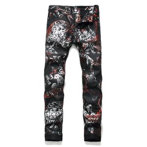 2020 New Fashion Trend Printing Casual Pants Men's Slim Flower Pants European Fashion PU Men Trousers Summer Spring Autumn Streetwear