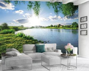 3D manzara duvar kağıdı 3d duvar kağıdı temizle Nehir ve güzel manzara romantik manzara dekoratif ipek 3d duvar kağıdı