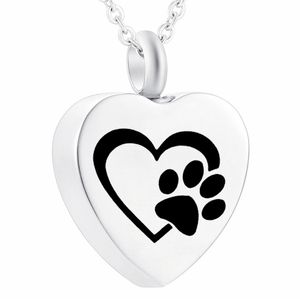 Pet Paws Heart rostfritt stål hänge halsband för aska husdjur/ mänskliga minnes smycken med fyllningssats sammet väska