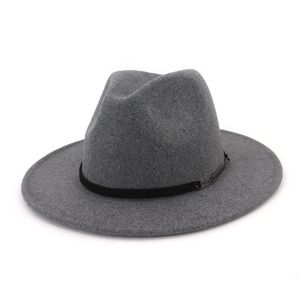 メンズ女性ウールジャズFedora Hats革ベルトワイドフラットブリムパーティーフォーマルハットTRILBYパナマフェデラス