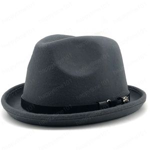 Cappello Fedora in feltro da uomo semplice per gentiluomo Winter Autumn Church Roll Up Brim Homburg Dad Jazz Hat