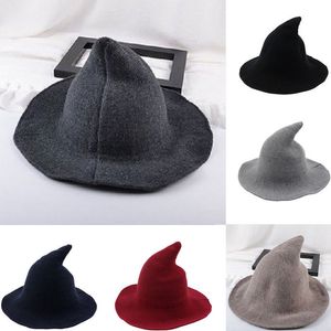 Stingy Brim Hats Fufucaillm 2021 Modern Halloween Witch HatファッションウールFedoras for Adult Girl Party