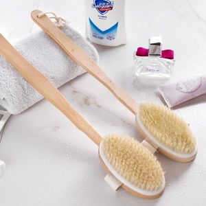 Doğal Uzun Ahşap Kıl Vücut Fırçası Masaj Banyosu Duş Geri Spa Scrubber Banyo Malzemeleri Toptan HHE1391