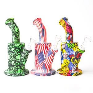 Printing 8.5inches Silicone Water Pipe Recycler Bubbler silicone bongs 14mm Joint Oil Rigs and glass bowl