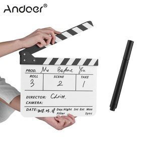 Dry Erase Acrilico Regista Film Clapboard Movie TV Cut Action Scene Clapper Board Ardesia con pennarello Stick di colore bianco nero