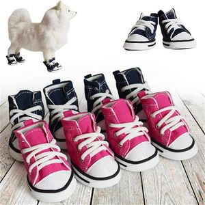 4 pçs / definir cão animal de estimação esportes canvas jean sapatos ao ar livre moda cães azul rosa denim sneakers filhote de cachorro sapatos de gato animal de estimação acessórios
