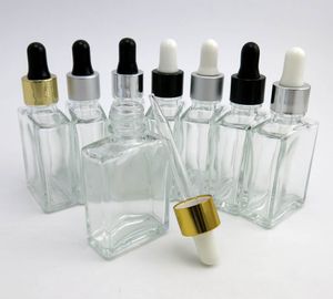 10 X 1OZ Clear Square Glass Dropper Bottle Small 30ML with Pipette