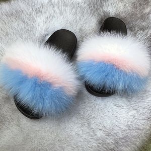 Lovely Cute 38 Kolory Mody Designer Słodkie Różowy Niebieski Casual Home Real Fox Fur Eva Płaskie Flip Flop Sandles Sandles Kapcie dla kobiet Men Girls