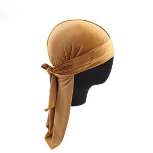 Fluwelen durags bandana tulband hoed piraat caps pruiken lange lint hoofdtooi biker hoofdband piraat hoed 12 kleuren groothandel