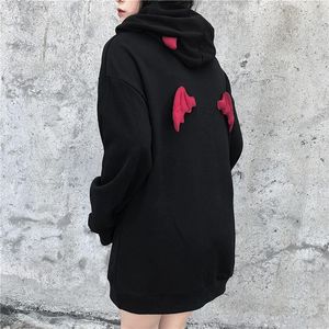 Joinyouth Plus Size Women BF Style Hooded Sweatshirt Devil Wing Causal Oversize Hoody Autumn Winter Fleece Thicken Hoodies 56709 200922