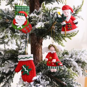 Christmas Soft Clay Doll Pendant Xmas Tree Santa Gloves Angel Socks Design Pendant Soft Clay Christmas Hanging Ornament