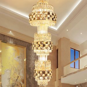 American Spiral Stairs Crystal Chandelier LED Light Shining Multi-circle European Long Crystal Chandeliers Lights Fixture Dia55cm H180cm