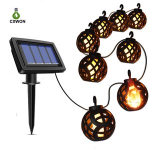 Solar Flame String Light Lights 8 Global Bulb Sznurki Wiszące Ogród Decor Lattern Outdoor Effect Lighting