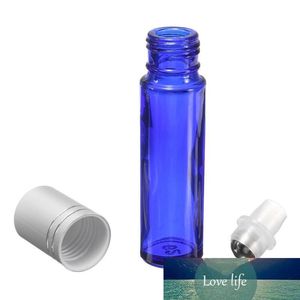 10ml 1 3oz Rotolo di vetro blu su bottiglie vuote Profumo di olio essenziale Roll-on Bottiglie a sfera in metallo con tappo in oro nero