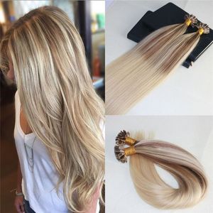 Double Drawn Omber #10 Fading to #613 Blonde U-Tip Prebonded Human Hair Extensions Slik Straight 100% Remy Nail Keratin Hair Extensions