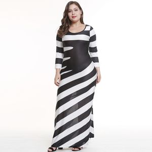 Wholesale long white dresses for sale resale online - Hot Sale Large size long sleeved black and white big long skirt big skirt striped long dress hip covered large swing dress for women