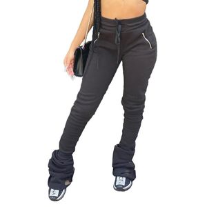 Sportowe damskie elastyczne ułożone spodnie wysokiej talii Flare Bell Bottom Ruched stos spodnie drapowane spodnie do biegania spodnie dresowe