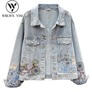 Streetwear Kadınlar Denim Ceket Moda Baskı Kot Ceket Bayan Gevşek Denim Ceket Yıkanmış Kot Palto Graffiti Harajuku Ceketler